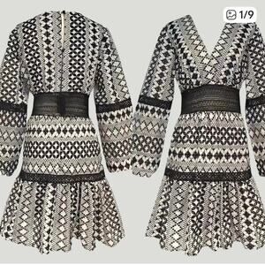 Alex Vinash Tiered Embroidered Balloon Long Sleeve Lace Mini Dres Size Medium